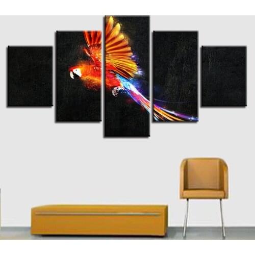 5 Panel Parrot Painting Canvas Living Room Framework HD Home Decoration Printed Modern Pictures Wall Art Modular Poster