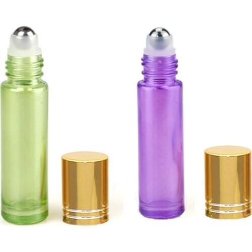 50pcs 10ml Thick Pearl Colorful Glass Roller Essential Oil Bottles Travel Portable Refillable Perfume Roller Ball Bottle