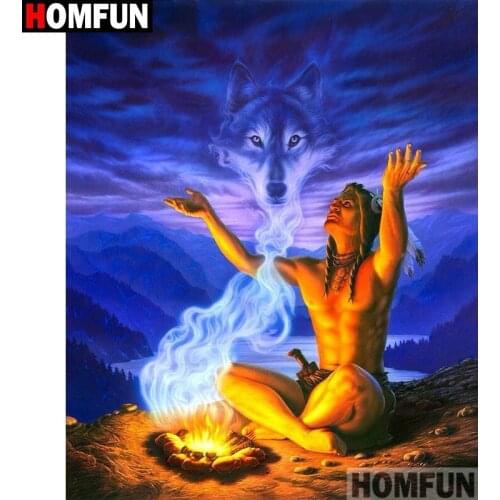 HOMFUN Full Square/Round Drill 5D DIY Diamond Painting "Man wolf" Embroidery Cross Stitch 5D Home Decor Gift A09009