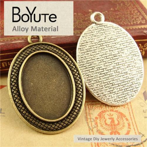 BoYuTe (30 Pieces/Lot) 25*18MM Cabochon Base Vintage Accessories Parts Antique Bronze Silver Bezel Pendants for Jewelry Making