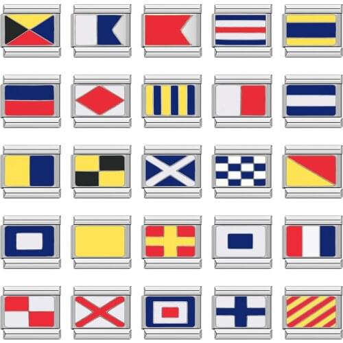 Hapiship Fashion Navy Ship International Maritime Signal Code Nautical Flag Charm Links Fit 9mm Stainless Steel Bracelet DJ391