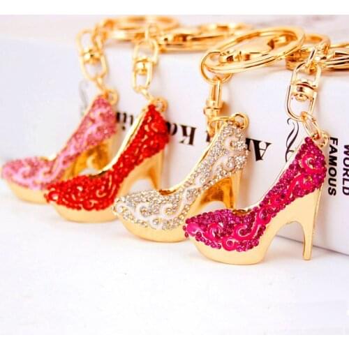 Cute Womens Shoes High Heels Diamond Set Car Key Chain Womens Bag Accessories Metal Pendant Key Ring Small Gift