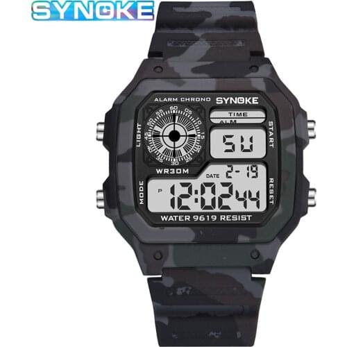 SYNOKE Fashion Waterproof Men Boy Digital Stopwatch Date Rubber Sport Wrist Watch Electronic Wrist Clock Masculino Montre homme
