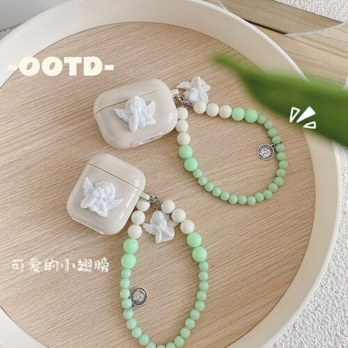 Earphone Case For AirPods Cute Angel Earphones Cover For AirPods 2 3 AirPods Pro Soft TPU Protect Shell with Cupid Bead Chain