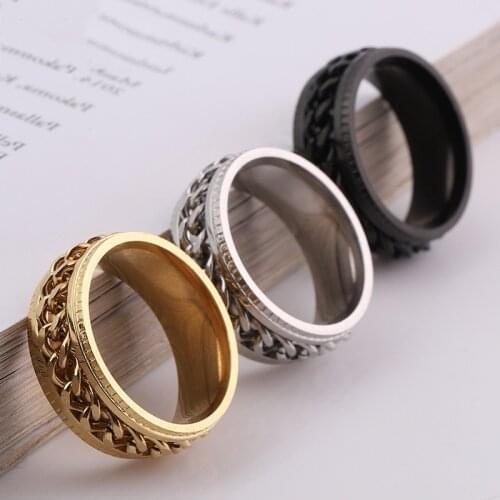 FACEINS Ring Rotating Gold Mens Ring For Opener Stainless Steel Rings Female Trendy Titanium Steel Rings Finger Jewelry