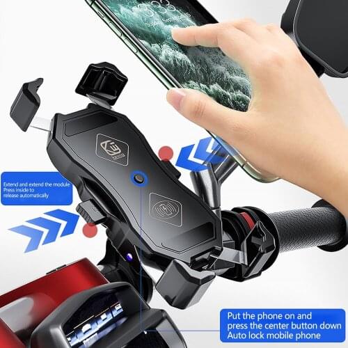 3.5-6.5 Inches Mobile Phone Holder Motorcycle Wireless GPS Navigation Mount Bracket Charging with QC 3.0 USB Qi Charger