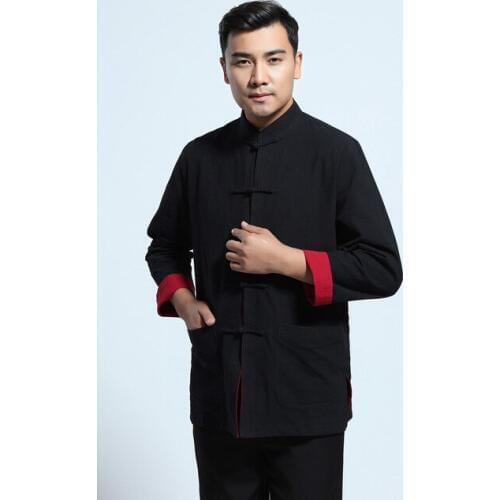 Black Red Reversible Chinese Male Kung Fu Jacket Spring Autumn Cotton Linen Coat Two Sided Overcoat Size M L XL XXL XXXL