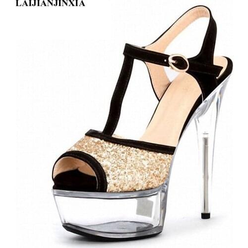 LAIJIANJINXIA New Womens Shoes 6 Inch High Heels Sexy Summer Sparkling Glitter Wedding Shoes Sexy Platforms Stiletto Sandals