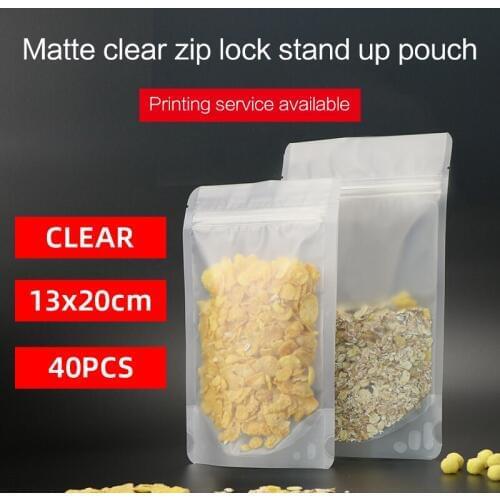 Matte clear stand up pouch with zipper plastic laminated zip lock bag resealable frosted snack food packagin bag 13x20cm 40pcs
