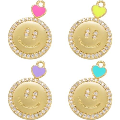 ZHUKOU Cute Smiley Pendant Small heart Pendant for Women DIY Handmade Earrings Necklace Jewelry Accessories Wholesale VD967