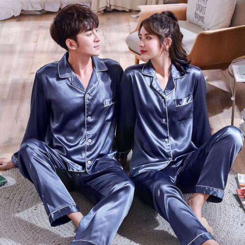 Mens Pajamas Sets Long Sleeve Lovers' Clothes New Silk Satin Sleepwear Home Wear Couples Pyjamas Men Sleep Lounge Pijamas