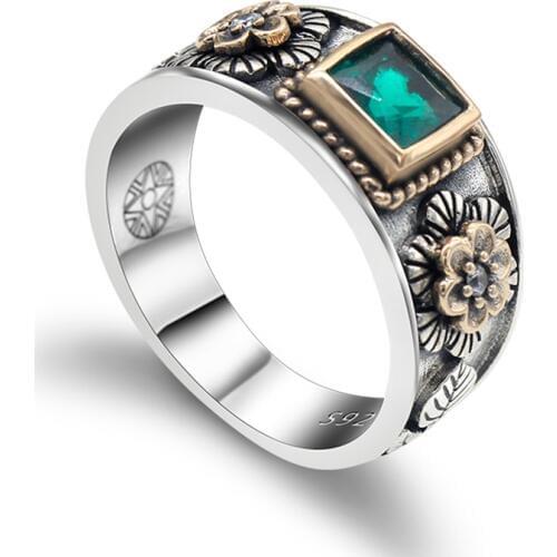 925 Sterling Silver Men Ring Vintage Style Setting Clear Cubic Zircon Punk Finger Ring for Male Fashion Jewelry New Arrival