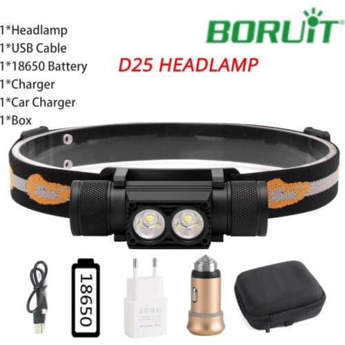 BORUiT 1000LM Headlamp LED Flashlight High Power With 18650 Battery Rechargeable Head Torch Head Torch Headlight For Fishing
