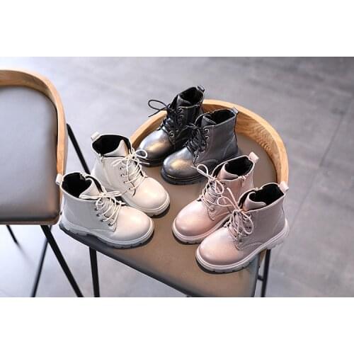 26-36 Autumn Girls Boys Short Boots Leather Bling Kids Martin Boots Rubber Comfortable Fashion Childrens Snow Boots Sneakers