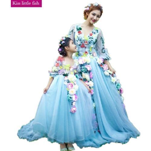 Free shipping Flower girl dresses Original design Mother daughter gowns dresses