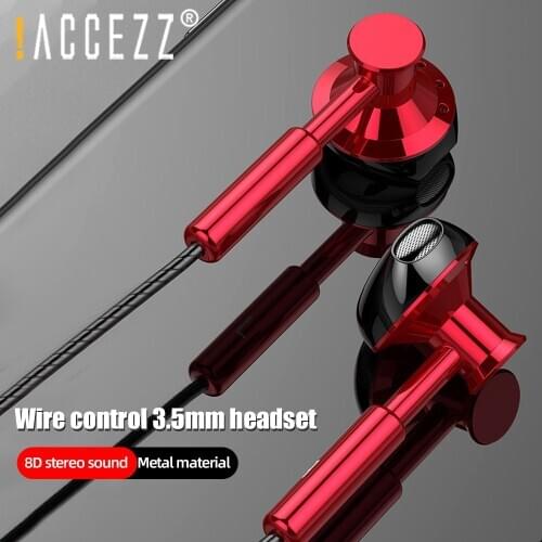 !ACCEZZ Wired Earphone 3.5mm Jack Metal HIFI Stereo Surround Earphones Wired Control Sport Earbuds Mobile Phone Headset With Mic