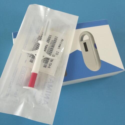 134.2khz rfid Animal Handheld Reader Microchip scanner ISO11784/5 FDX-B dog chip reader+2pcs 2.12*12mm Lf Pet Microchip Syringe