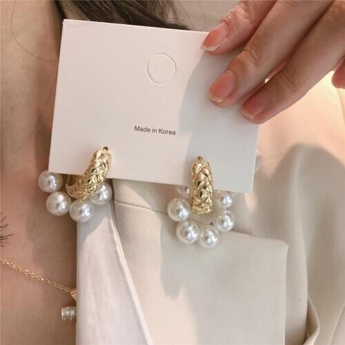 FLASHBUY New Design Korean Imitation Pearl Hoop Earrings 2020 C Shape Metal Geometric Earrings for Women Jewelry Gift