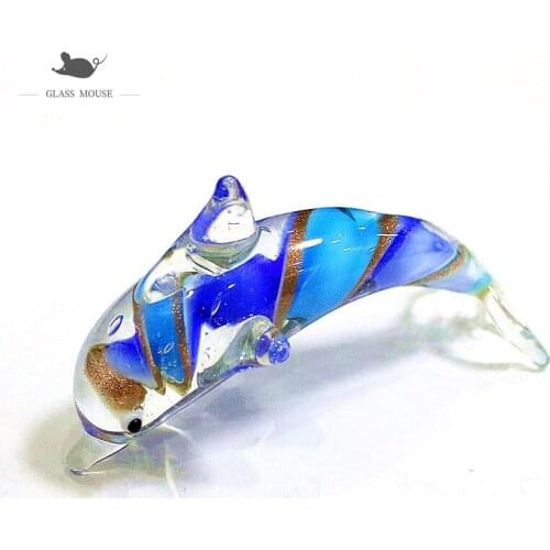 Handmade Glass Dolphin Craft Figurines Ornaments Xmas Gifts For Kids Home Table Aquarium Fish Tank Decor Sea Animals Marine Life