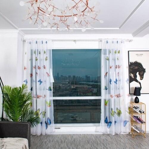 Wear Rod Curtains Light Transmission Curtain Fashion Colorful Butterfly Printed Curtain For Living Room Decoration Home Decor