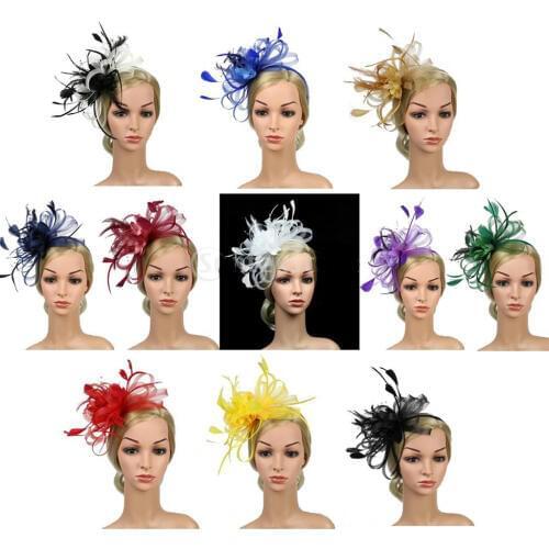 1pcs Vintage Women’s Mesh Bowknot Feather Headband Fascinator Wedding Royal Ascot Hair Accessories for Tea Party Church Wedding