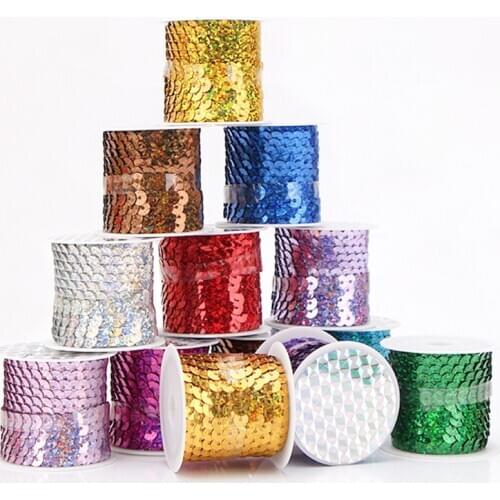 10 Yards 6mm Round Flat Laser Glitter Paillettes Sequins Crafts String Rolls DIY Sewing Accessories Sequin Trim