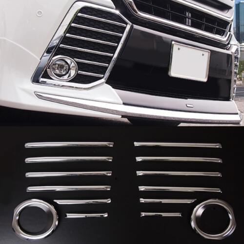 14pcs Front Chrome Fog Light Cover Strip For Toyota VELLFIRE 2015 2016 2017 Front Bumper Garnish Accessories Trim car-styling