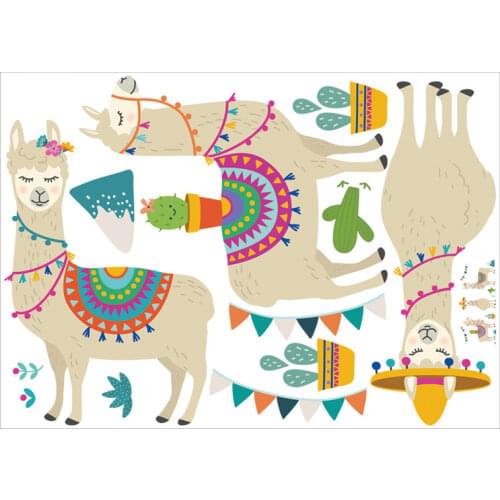 2021 Cartoon Animals Indian Style Alpacas Llama Wall Stickers Kids Rooms Wall Decor Wall Art Home Room Decoration Teenager