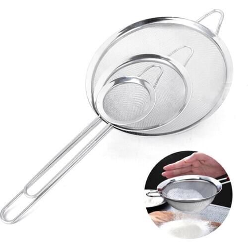 3 Size Stainless Steel Flour Colander Strainer Handheld Icing Sugar Sieve Baking Accessories Kitchen Supplies