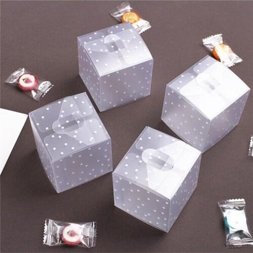50pcs Transparent Frosted PVC Candy Box 6x6x6cm Dot Square Chocolate Gift Box Wedding Favor Birthday Baby Shower Party Supply