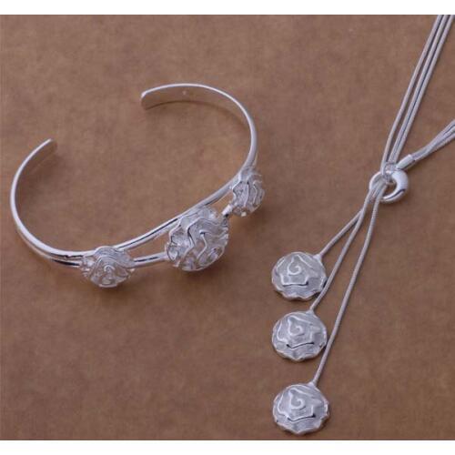 AS207 Lucky Silver Color 925 Jewelry Sets For Women Bangle 079 + Necklace 541 /bktakcaa Aitajaaa