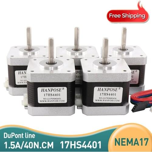 Free shipping 5PCS 17HS4401 4-lead with 1M DuPont line Nema17 Stepper Motor 42 motor 1.7A CE ROSH ISO CNC and 3D printer