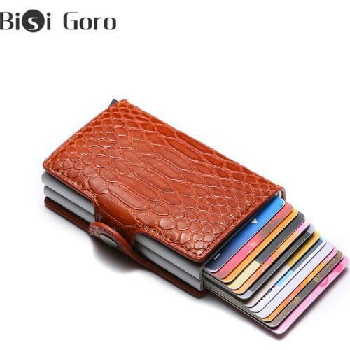 BISI GORO Anti-thief RFID Credit ID Card Holder PU Leather Metal Double Box Wallet Card Holder Men And Women Credit Card Case