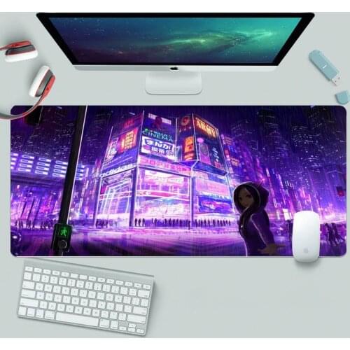 Anime Colorful Neon City Mouse Pad Custom HD Mouse Pad Gamer Keyboard Pad MousePad Mouse Mat Natural Rubber Mouse Pad Home