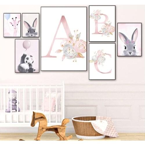 Floral Flowers Pink unicorn Poster Wall Decor Baby Girl Personalized Gift Print Nursery Art Custom Girls Name Canvas Painting