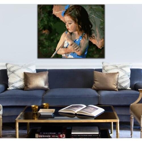 DIY colorings pictures by numbers with Umbrellas girl picture drawing Relief painting by numbers framed Home