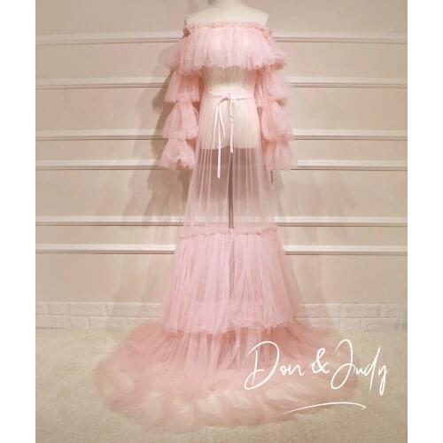 DON&JUDY Elegant Tulle Maternity Dresses Robes for Photography Sheer Robe Puffy Sleeve Fluffy Tulle Maternity Prom Dressing 2021