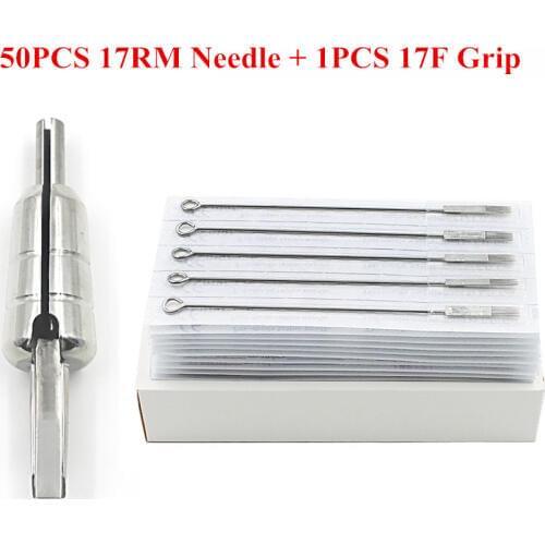EZ 50 pc Round Magnum Tattoo Needles 17RM with 1 pc Stainless Steel Magnem bullet tubes 17F Tattoo Grip tattoo supply 1 set/lot