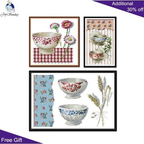 Joy Sunday Bowl Porcelain Cross Stitch J471 J472 J473 14CT 11CT Counted and Stamped Home Decor Porcelain Cross Stitch kits