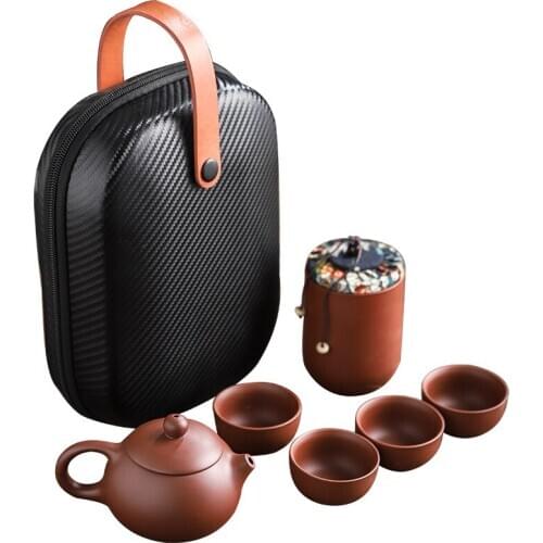 Purple Sand Tea Cups Ceramic Portable Teapot Set Outdoor Travel Gaiwan Tea Cups of Tea Ceremony Teacup Fine Gift Kung Fu Tea Set