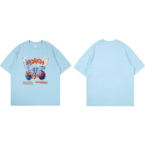 Hip Hop T-Shirt Streetwear Harajuku Butterfly Letter Print T Shirt Men Summer Short Sleeve Tshirt Cotton Casual Tops Tees