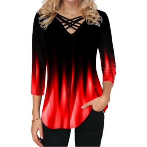 Tie Dye Gradient Print T Shirt Women Short Sleeve V-Neck Cross Top 4XL 5XL Plus Size Female T Shirts Casual Tops Summer 2021 New