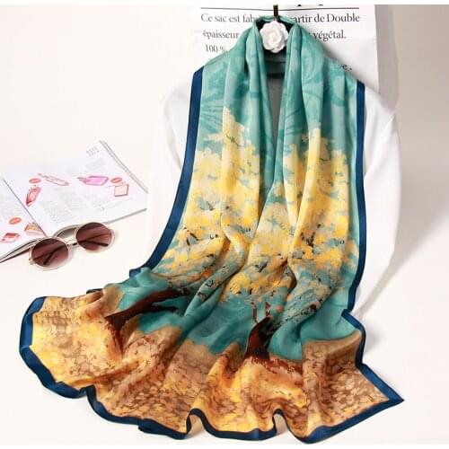 Hangzhou Natural Silk Scarves Shawl Wraps Bufanda 100% Silk Long Scarf Women Headscarf Foulard Femme Print Silk Neck Scarf