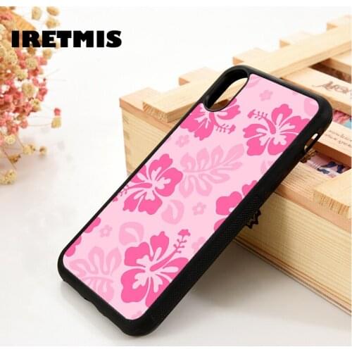 Iretmis 5 5S SE 2020 6 6S Phone Case Cover for iPhone 7 8 Plus X Xs 11 12 MINI Pro Max XR Pink Hibiscus Retro Hawaiian Flower