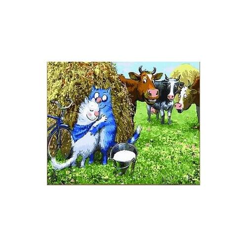 Love of cats Under the witness of the cow animal coloring by numbers art canvas painting wall pictures for living room