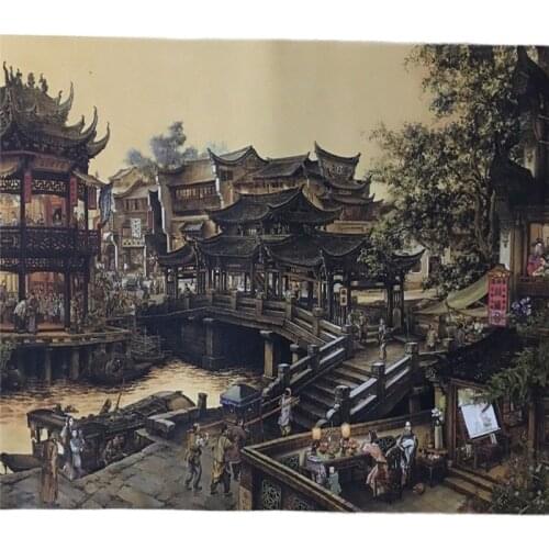 Chinese Old Long Scroll Painting Nanxiang Old Dream Picture