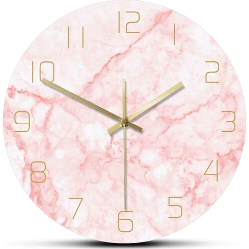 Natural Pink Marble Round Wall Clock Silent Non Ticking Living Room Decor Art Nordic Wall Clock Minimalist Art Silent Wall Watch