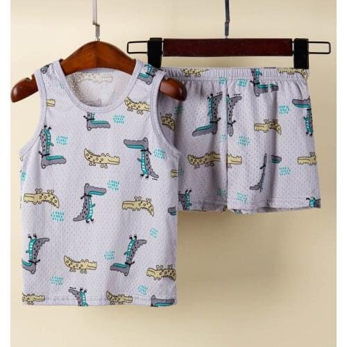 Summer Sleeveless 100 Cotton Pajamas Sets Childrens Sleepwear 1 to 9 Years Kids Night Suit Baby Homewear Boy Sets Girl Pajamas