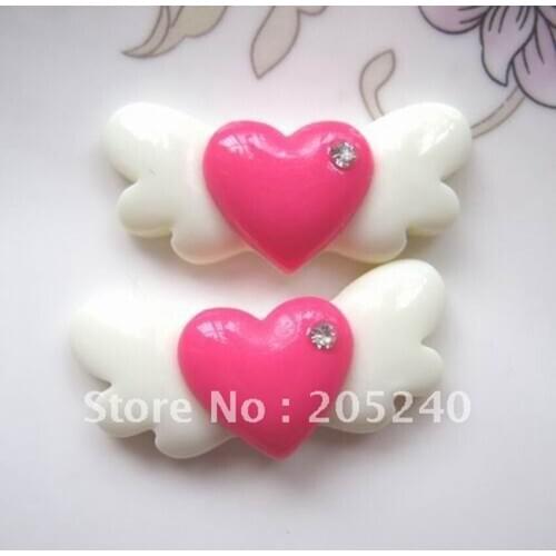 Materials For Diy Decoration 20pcs Cute Flat Back Resin Cabochons Heart With Wings