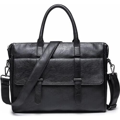 Men Business Handbag High Quality Pu Leather Briefcase Messenger Bags Male Vintage Single Shoulder Bag Large Capacity Laptop Bag
